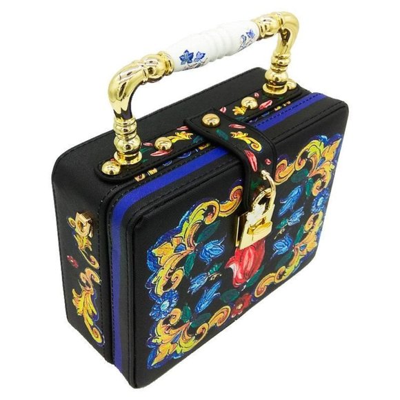 Stunning Majolica Pattern Black Box Purse - Picture 4 of 4